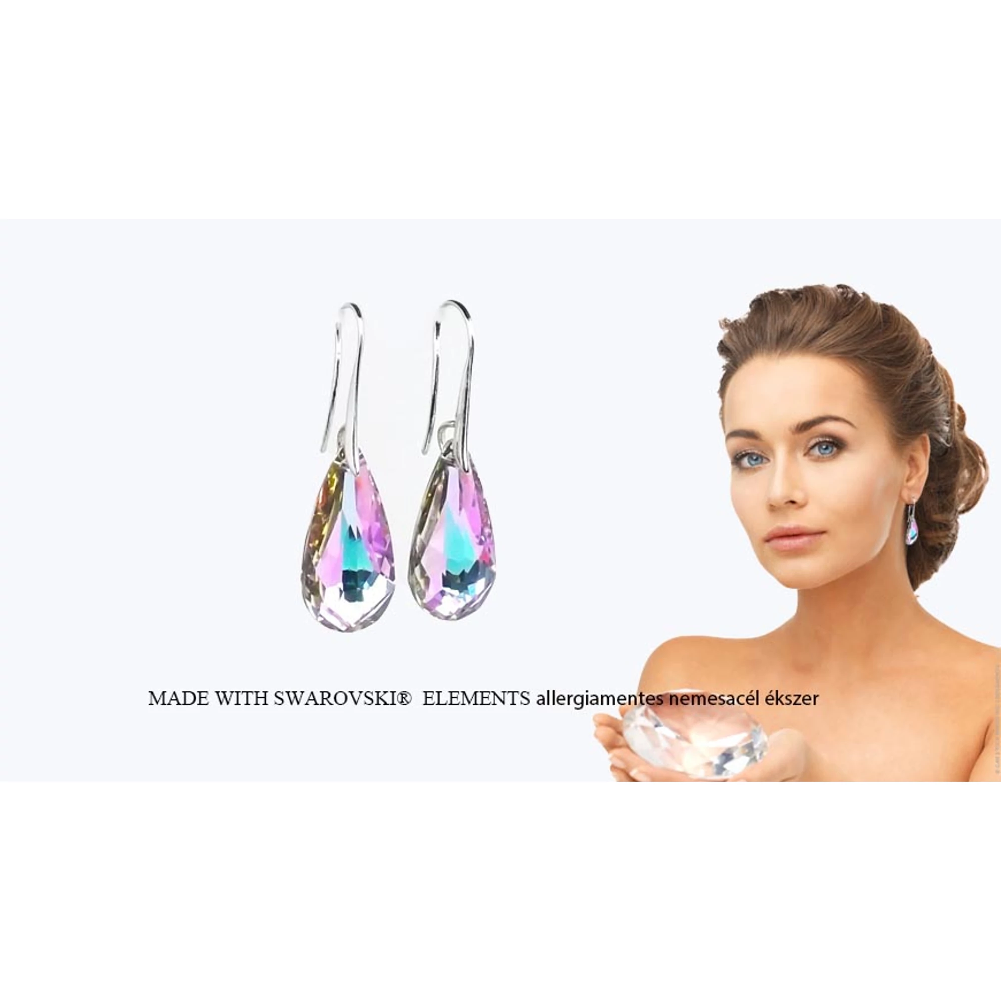 Csepp alakú akasztós fülbevaló Swarovski kristállyal