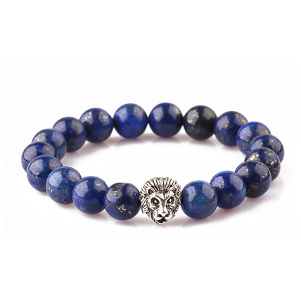 LÁPISZ LAZULI KARKÖTŐ, EZÜST SZÍNŰ OROSZLÁNNAL - 8mm-es  gyöngy