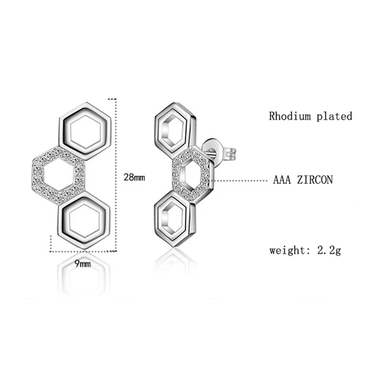 Kép 2/3 - EZÜST HEXAGON FÜLBEVALÓ
