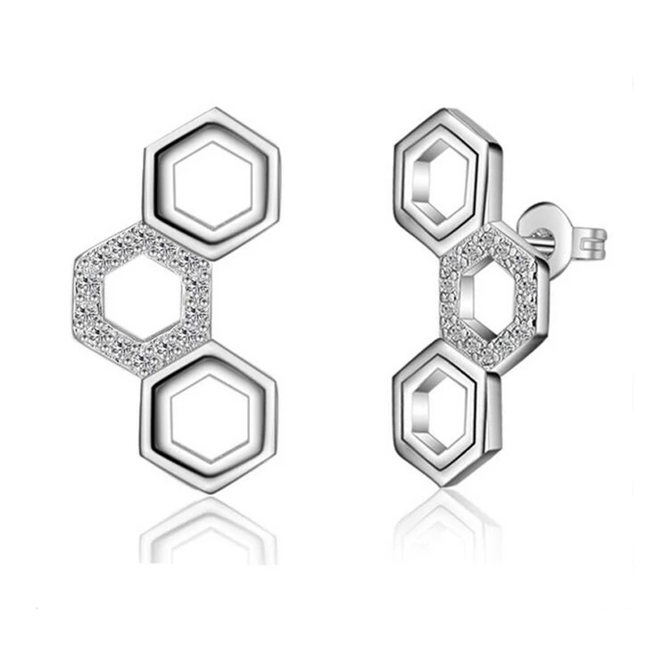 Kép 1/3 - EZÜST HEXAGON FÜLBEVALÓ